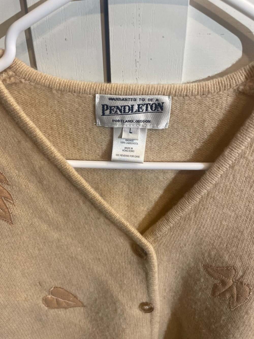 Pendleton Vintage 100% Lambswool Embroidered Leaf Cardigan Sweater L Yellow - Picture 2 of 6